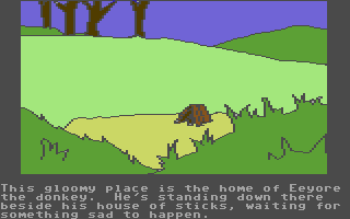 Winnie the Pooh in the Hundred Acre Wood (Commodore 64) screenshot: Eeyore's home.