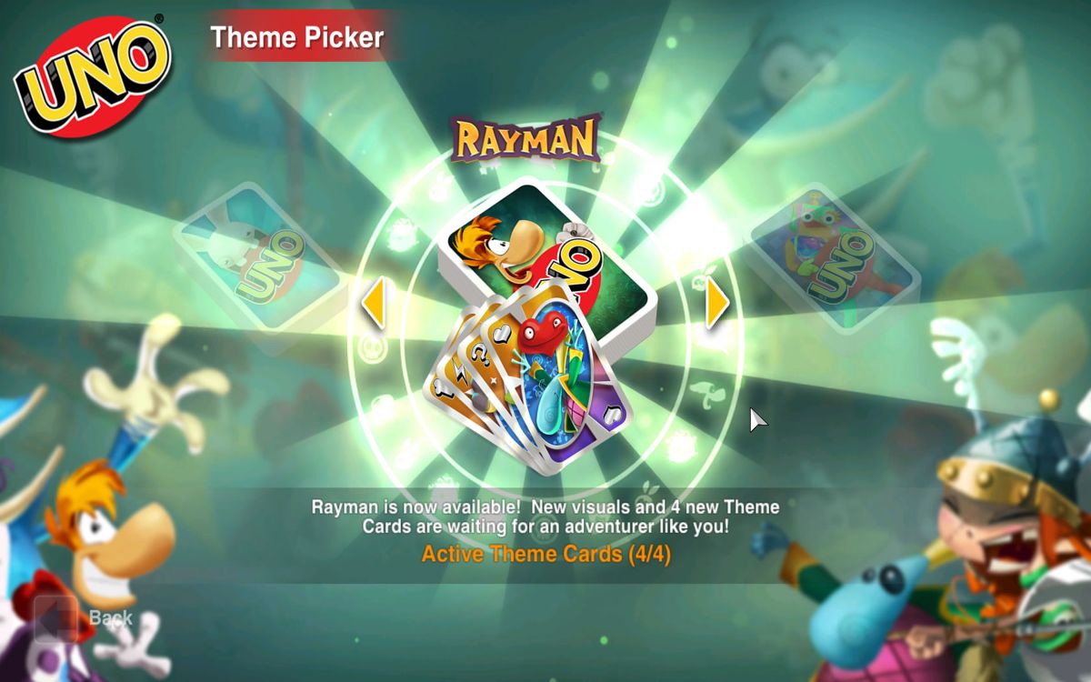 Uno: Rayman Theme (Windows) screenshot: The new theme can now be selected.