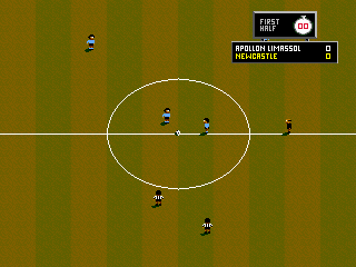 Football Glory (DOS) screenshot: The start of a match between Newcastle and Apollon Limassol