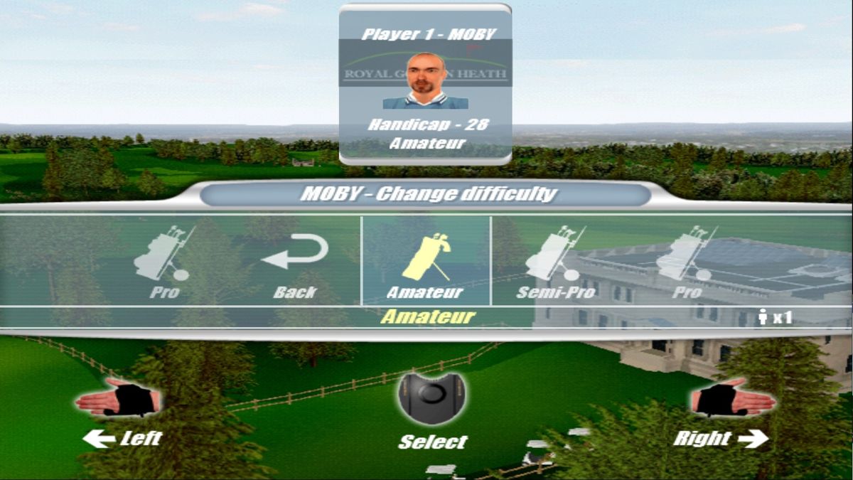 Real World Golf (Windows) screenshot: The player starts off as an amateur but can change the difficulty any time they wish