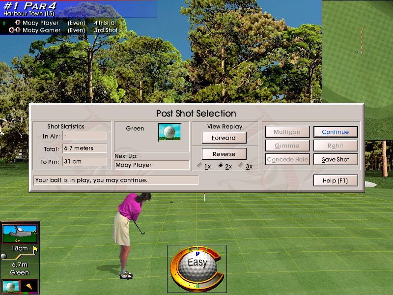 Links LS Classic (Windows) screenshot: After each shot the player is given a summary of how well, or otherwise, it went