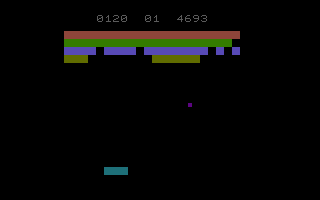 Knock Out (Commodore 16, Plus/4) screenshot: Removing the bricks