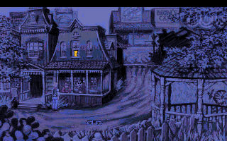 Freddy Pharkas: Frontier Pharmacist (DOS) screenshot: Coarsegold at night