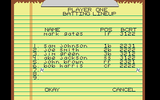 Championship Baseball (Atari ST) screenshot: Setting up your team