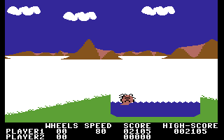 BC's Quest for Tires (Commodore 64) screenshot: Sinking into water.