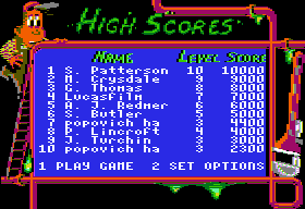 Pipe Dream (Apple II) screenshot: High-score table.