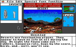 Déjà Vu II: Lost in Las Vegas (Apple IIgs) screenshot: The desert... Unchanged for millions of years... Yet witness to the ancient Biblical prophecy come true... OPPS! WRONG GAME!