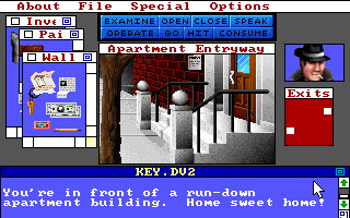 Déjà Vu II: Lost in Las Vegas (DOS) screenshot: Outside apartment building. (VGA)