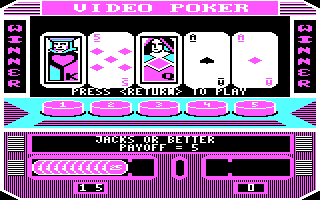 Las Vegas Video Poker (DOS) screenshot: Winning Jacks or better (CGA)