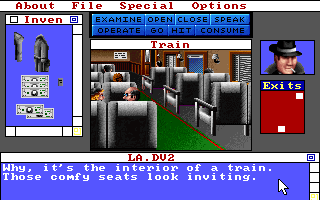 Déjà Vu II: Lost in Las Vegas (DOS) screenshot: On a train. (VGA)