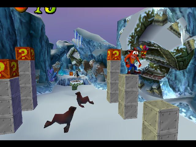Crash Bandicoot 2: Cortex Strikes Back (PlayStation) screenshot: Jumping to the top.