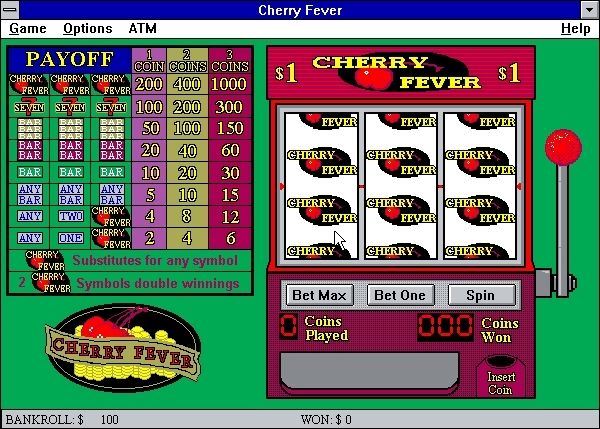 Cherry Slots Fever (Windows 3.x) screenshot: The start of a game