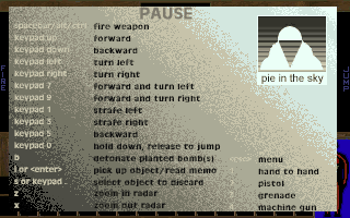 Meltdown (DOS) screenshot: In-game help screen.