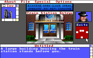 Déjà Vu II: Lost in Las Vegas (DOS) screenshot: Outside the train station. (VGA)