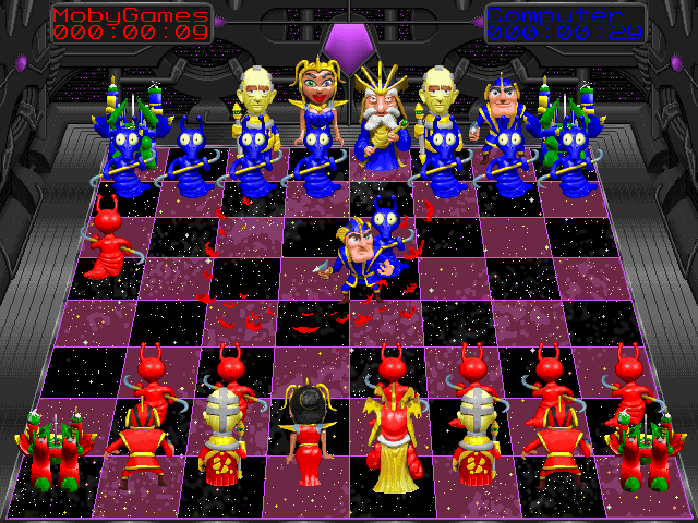 Battle Chess 4000 (DOS) screenshot: Knight blows Pawn up (SVGA).