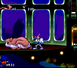 Earthworm Jim (SNES) screenshot: Now I can ride this animal!