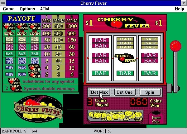 Cherry Slots Fever (Windows 3.x) screenshot: This is what a win looks like