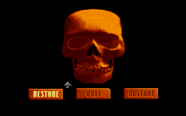 Gabriel Knight: Sins of the Fathers (DOS) screenshot: When this screen appears, it usually means you're dead...