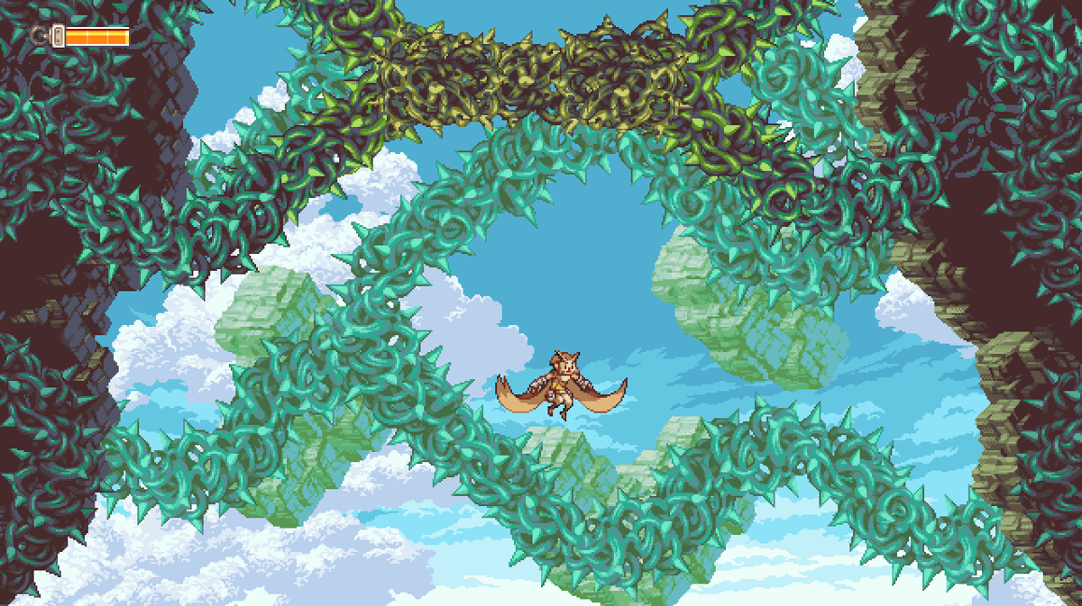 Owlboy (Windows) screenshot: Otus climbs higher into Strato.