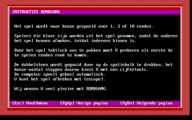 Rondgang (DOS) screenshot: Instructions 2/2