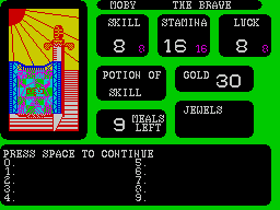 The Forest of Doom (ZX Spectrum) screenshot: The game briefly shows the player their inventory