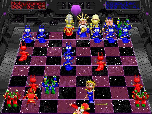 Battle Chess 4000 (DOS) screenshot: Queen breaks King's back (SVGA).