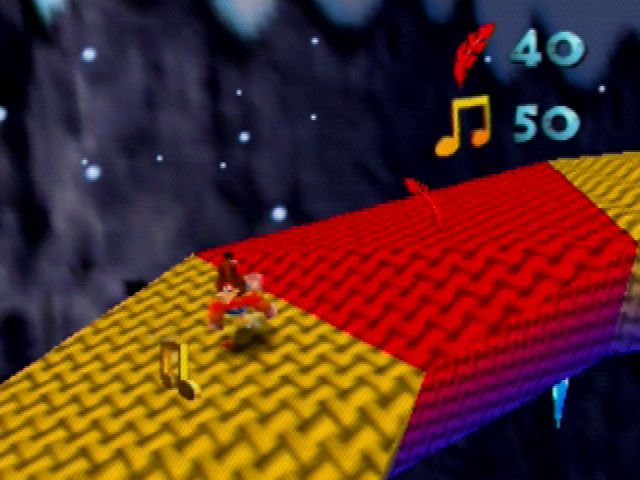 Banjo-Kazooie (Nintendo 64) screenshot: Climbing the giant snowman's scarf.