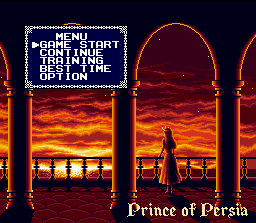 Prince of Persia (SNES) screenshot: Main menu.