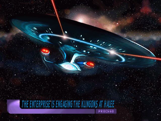 Star Trek: Generations (Windows) screenshot: Enterprise engaging the Klingons.
