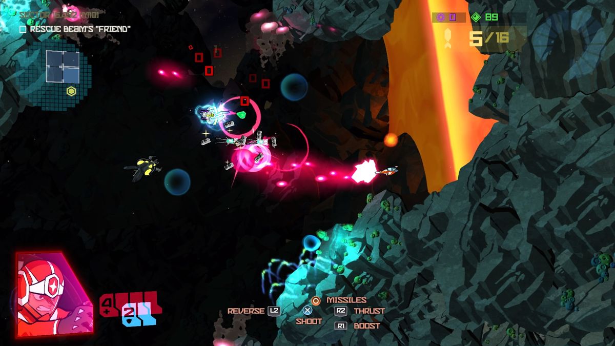 Galak-Z: The Dimensional (PlayStation 4) screenshot: Duel inside cave chamber