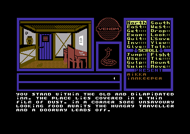 Venom (Commodore 64) screenshot: This is the inside of the inn, wasn't really worth the trouble of dismounting