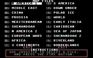Lords of Conquest (Commodore 64) screenshot: Select a map.