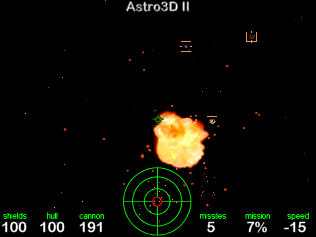 Astro3D II (Windows) screenshot: An asteroid is blown up.