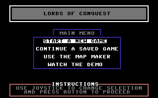 Lords of Conquest (Commodore 64) screenshot: Main menu.