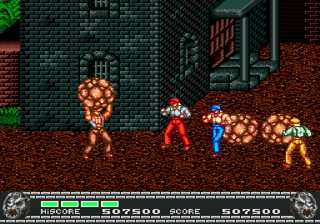 Growl (Genesis) screenshot: "Clear off, all of you, or you'll be sorry I threw this boulder on you"