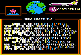 World Games (Apple II) screenshot: Sumo Wrestling travelogue