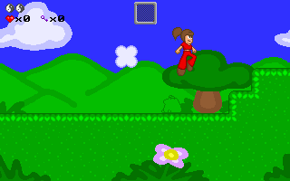 Peach's Dream (DOS) screenshot: Just jumped over another toad guy.