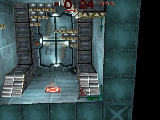 Blast Chamber (DOS) screenshot: Rotating the room once more to get the crystal.