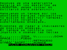 3D Combat Zone (ZX Spectrum) screenshot: Instructions (Spanish version)
