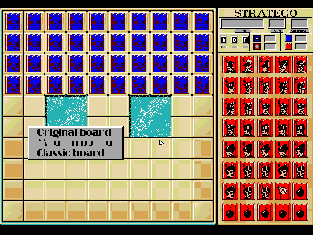 Stratego (DOS) screenshot: Options - Changed the game board to Modern style.
