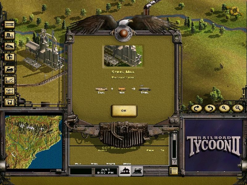 Railroad Tycoon II: The Next Millennium - Special Edition (Windows) screenshot: Clicking on structures brings up an information panel