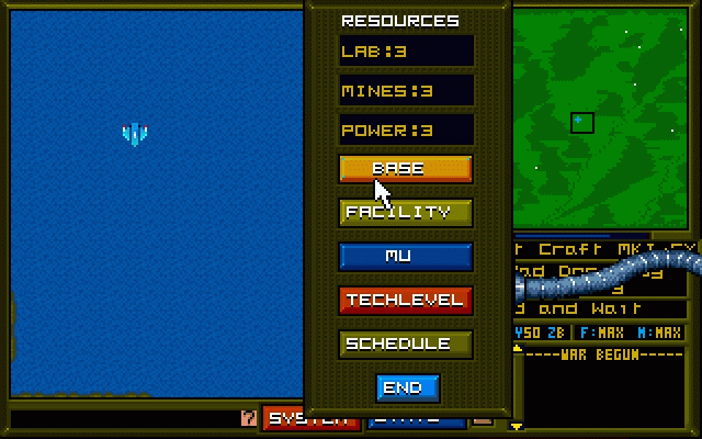 When Two Worlds War (DOS) screenshot: Pull Out Menu