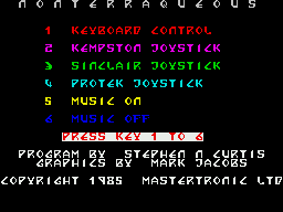 Nonterraqueous (ZX Spectrum) screenshot: Main menu