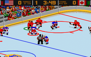 World Hockey 95 (DOS) screenshot: US against Canada