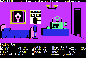 Maniac Mansion (Apple II) screenshot: Reading a poster...