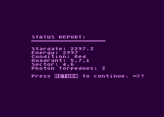 Star Trek III (Atari 8-bit) screenshot: Condition Red