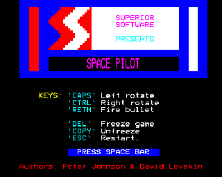 Space Pilot (BBC Micro) screenshot: Main Menu