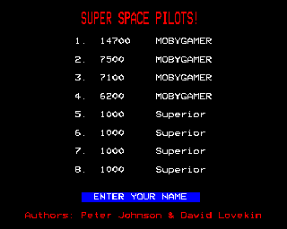 Space Pilot (BBC Micro) screenshot: High Scores