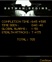 Batman Begins (J2ME) screenshot: Statistics after each stage