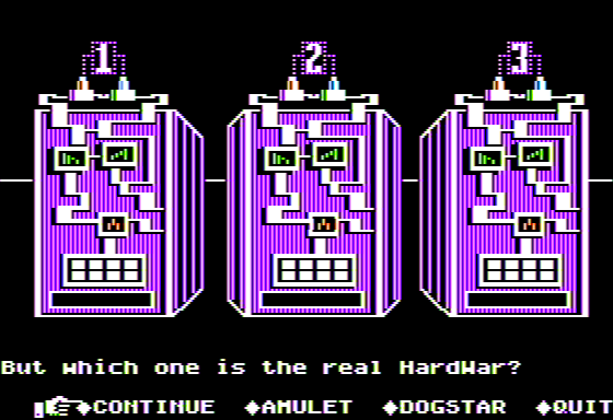 Microzine #25 (Apple II) screenshot: Cosmic Heroes - Which is the Real Hardwar